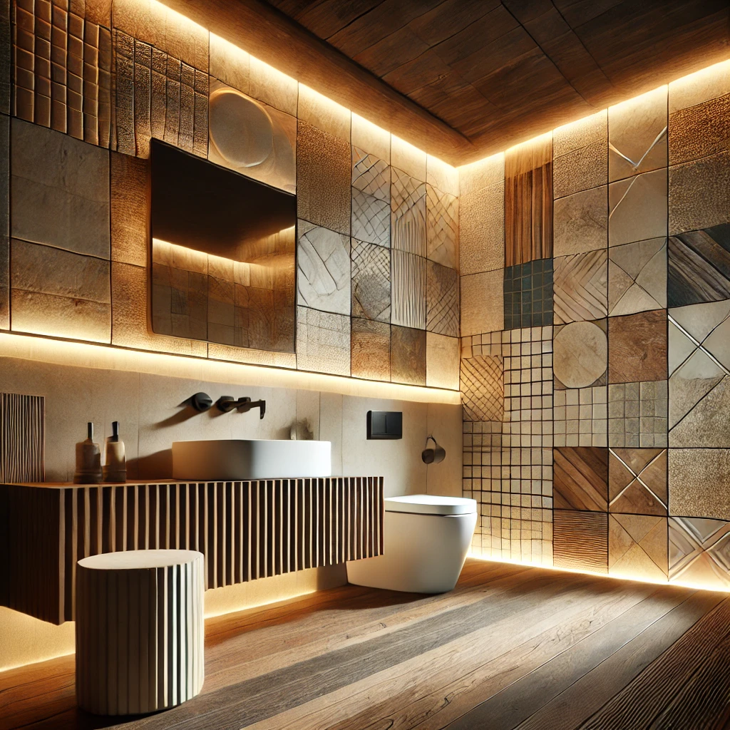 Best Sustainable Tiles: Eco-Friendly Materials Dominating 2025 Designs 3 A stylish bathroom featuring sustainable tiles made from recycled materials. The design includes eco friendly ceramic reclaimed wood and natural sto