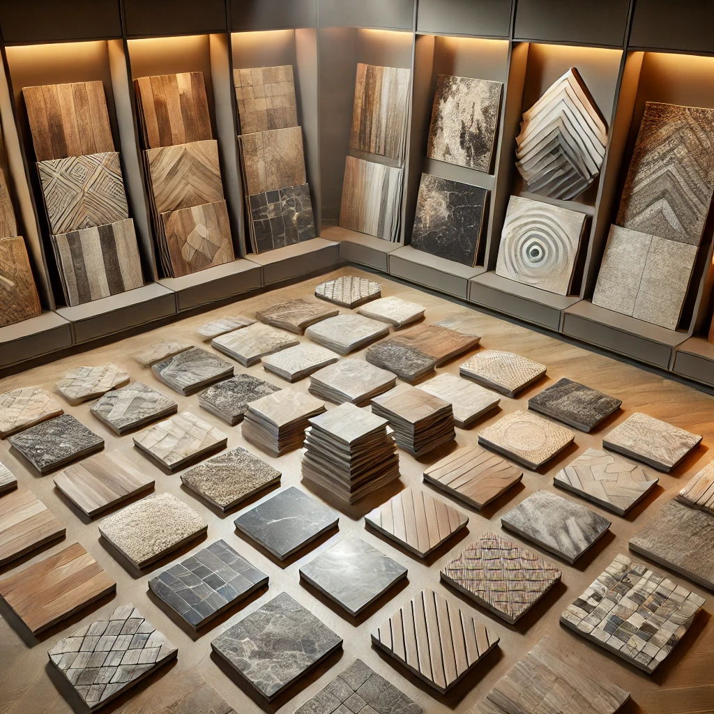 15 Stunning B&Q Flooring Tiles That Will Transform Your Home 3 A beautifully arranged display of 15 different BQ flooring tiles showcasing a variety of stylish designs including wood look marble effect geometr