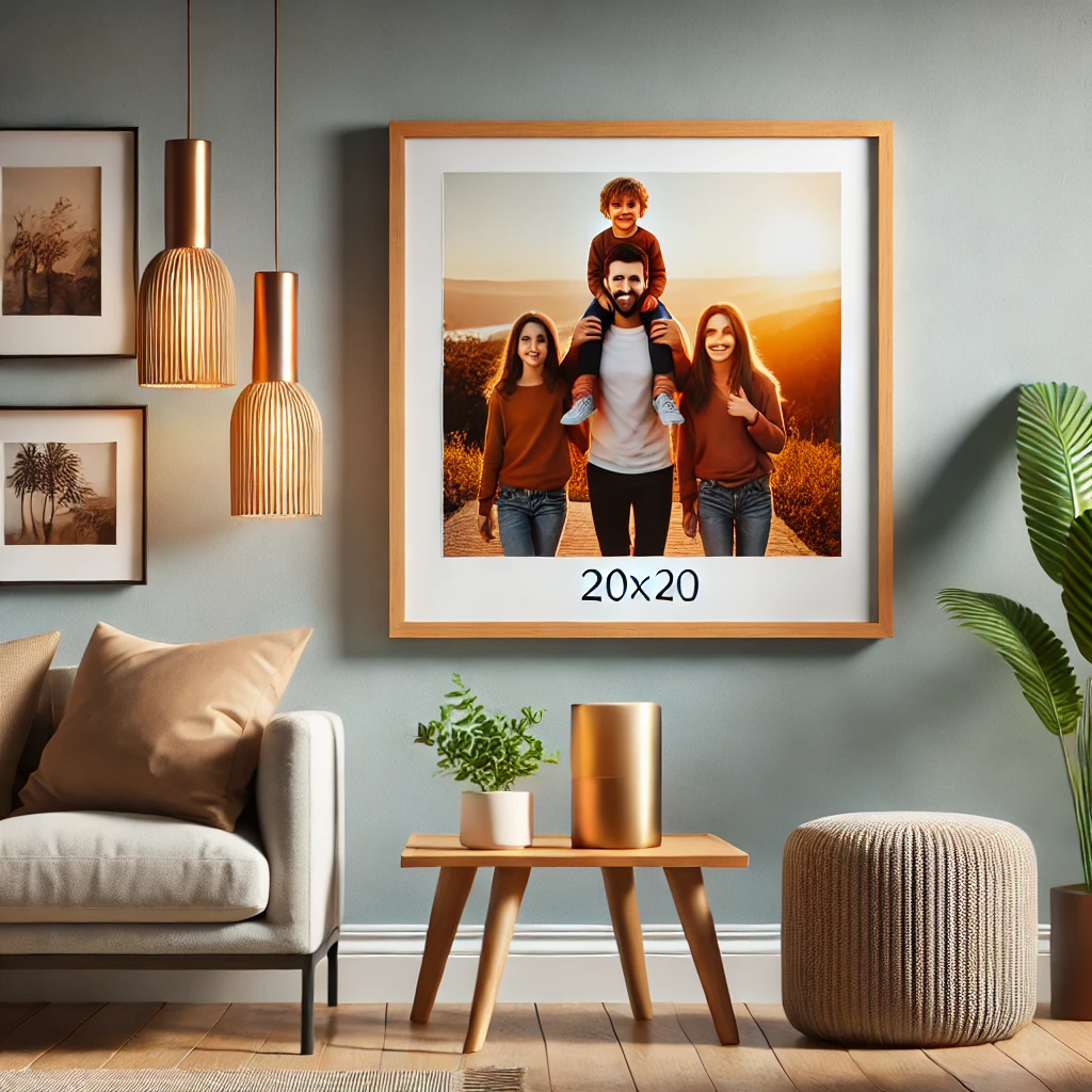 20x20 Picture Frames: 5 Stunning Ways to Showcase Your Memories — Discover the Secret to Perfect Wall Decor! 3 A modern 20x20 picture frame displayed on a stylish living room wall. The frame features a vibrant family portrait with warm lighting that accentuates