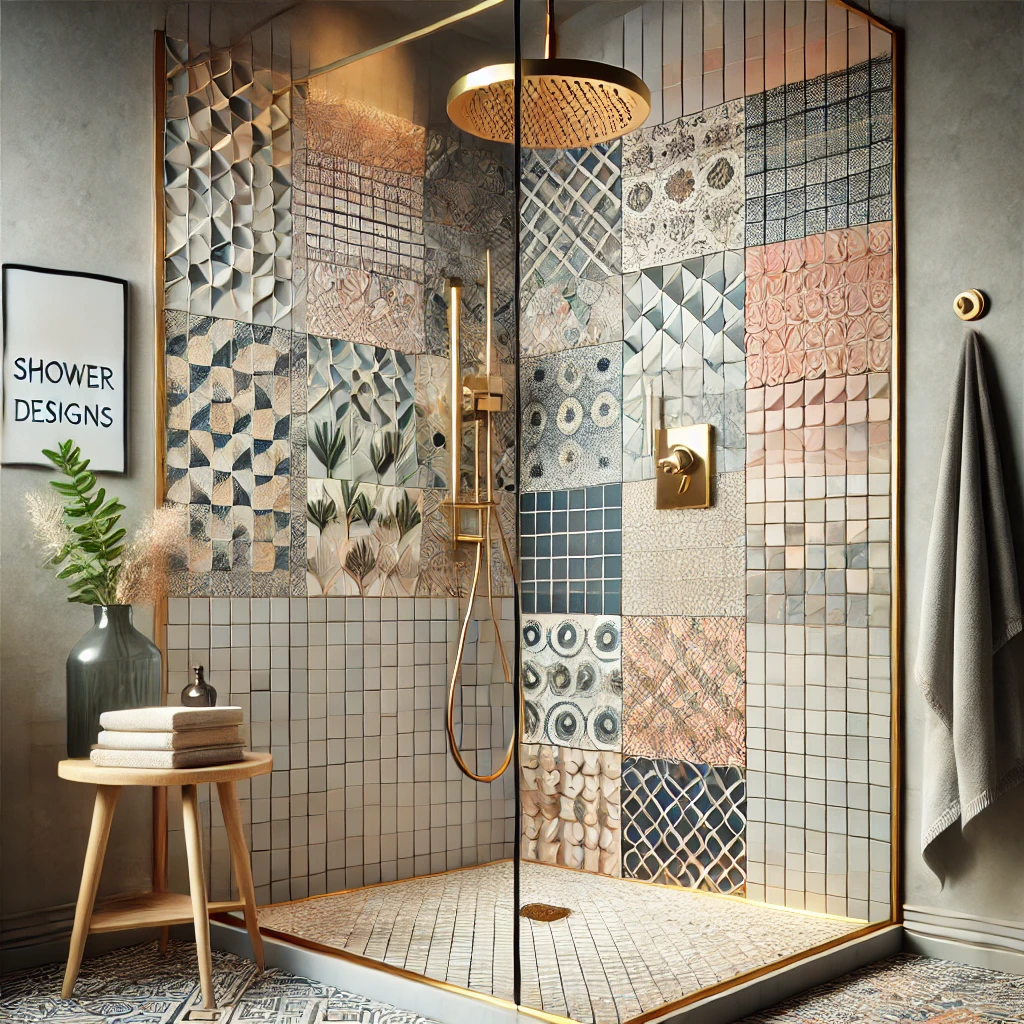10 Stunning Shower Tile Ideas That Will Transform Your Bathroom Instantly! 3 A stylish and modern bathroom focusing on unique shower tile designs. Show a mix of geometric patterns or mosaic tiles in bold or pastel colors paire