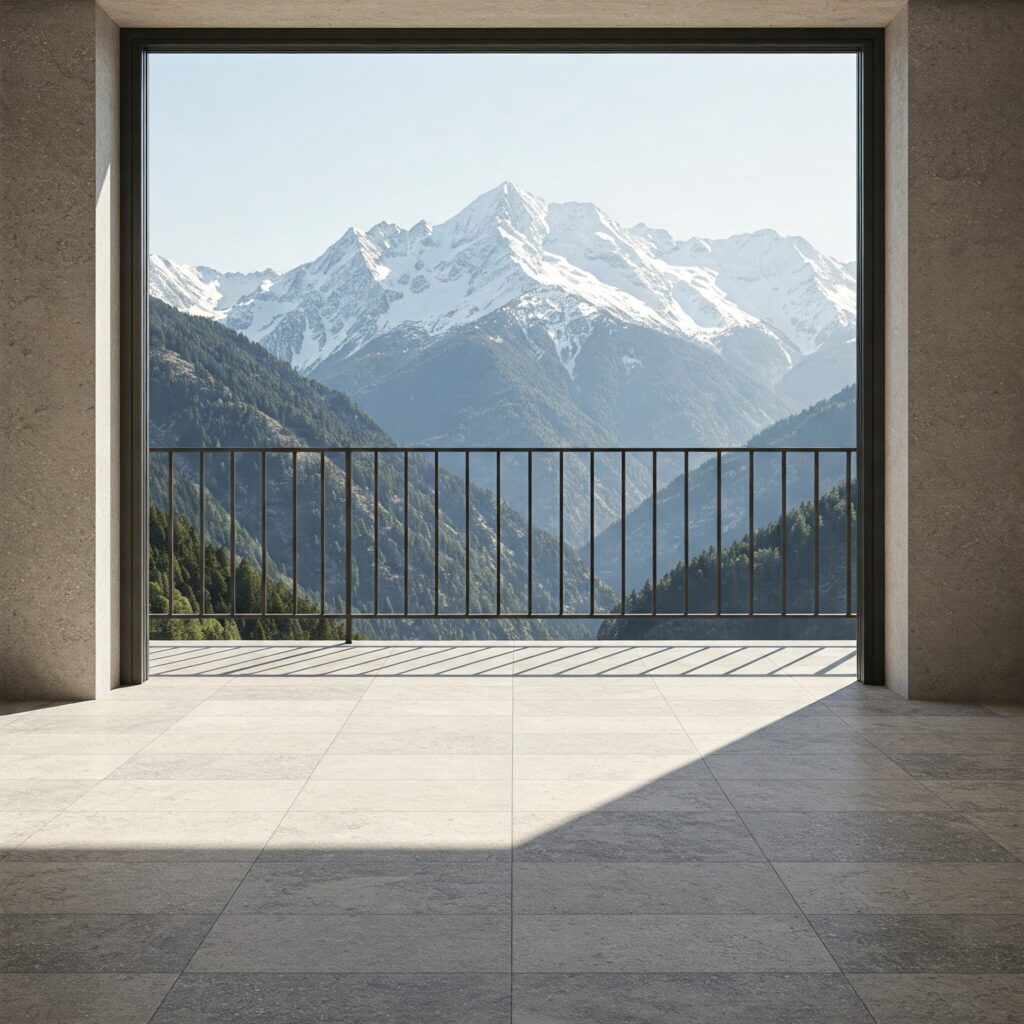 11 Unique Balcony Tile Ideas You’ll Wish You Tried Sooner 8 mountain-balcony-tile-designs
